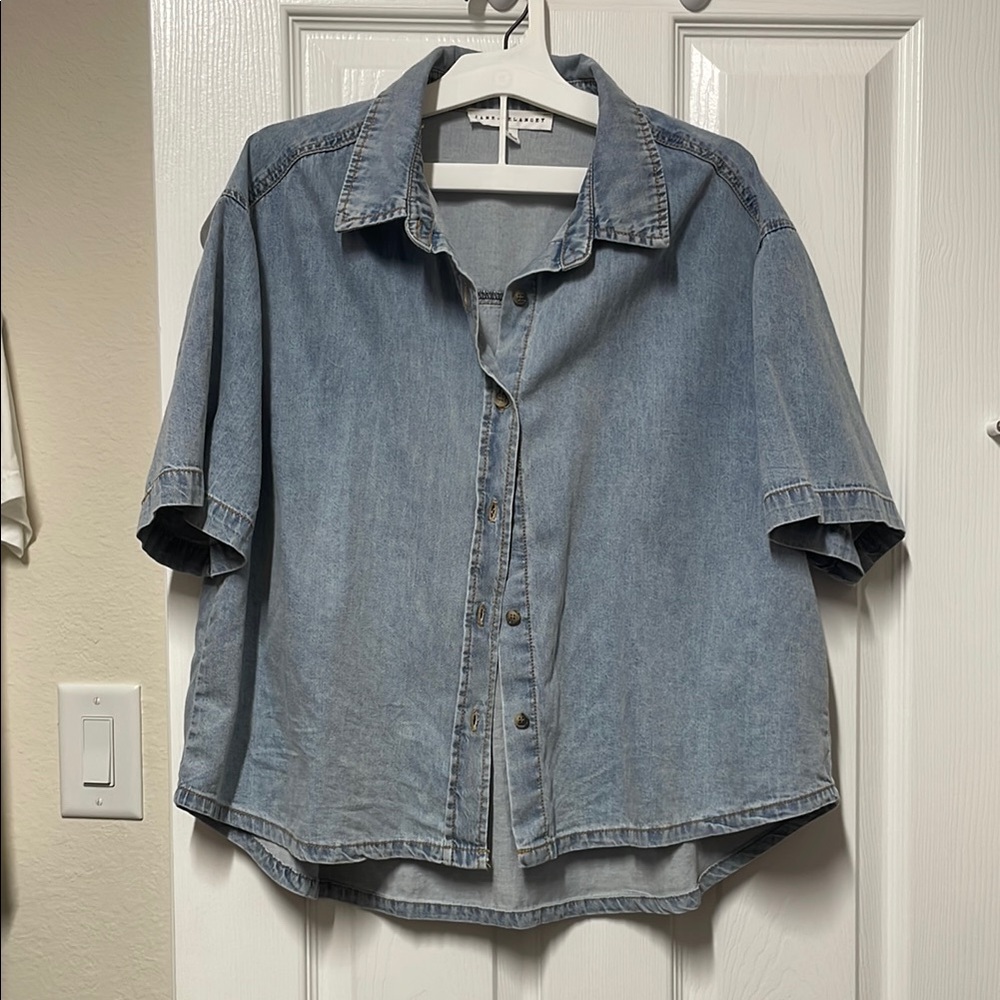 Denim Short Sleeve Button-Up Shirt